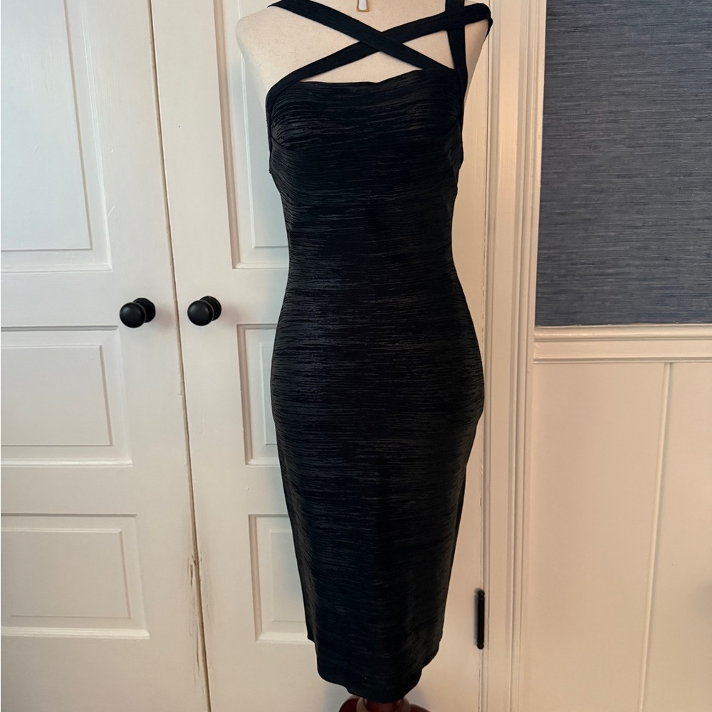 Herve Leger Black One Shoulder Cocktail Dress